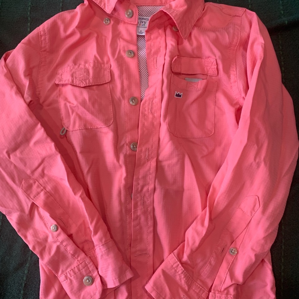 Crown & Ivy Coral Button-Up Shirt fishing boat coastal summer kids 5